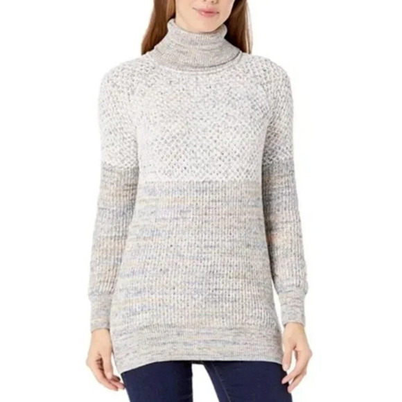 PrAna‎ Abelle Sweater Tunic XS Turtleneck Blue White Organic Ombré Knit $99 - Picture 1 of 7